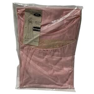 Pink Shift Nightgown Berkliff All Nylon Lace 1960s Dress Pajama Vintage NEW